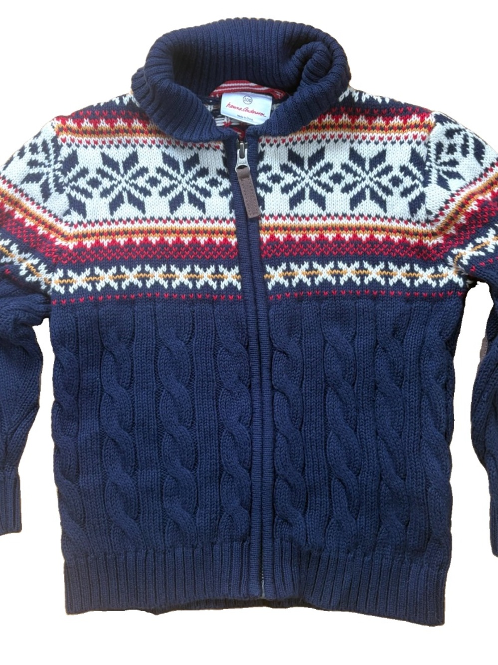 Boys Hanna Andersson Navy Fair Isle Zip Cardigan